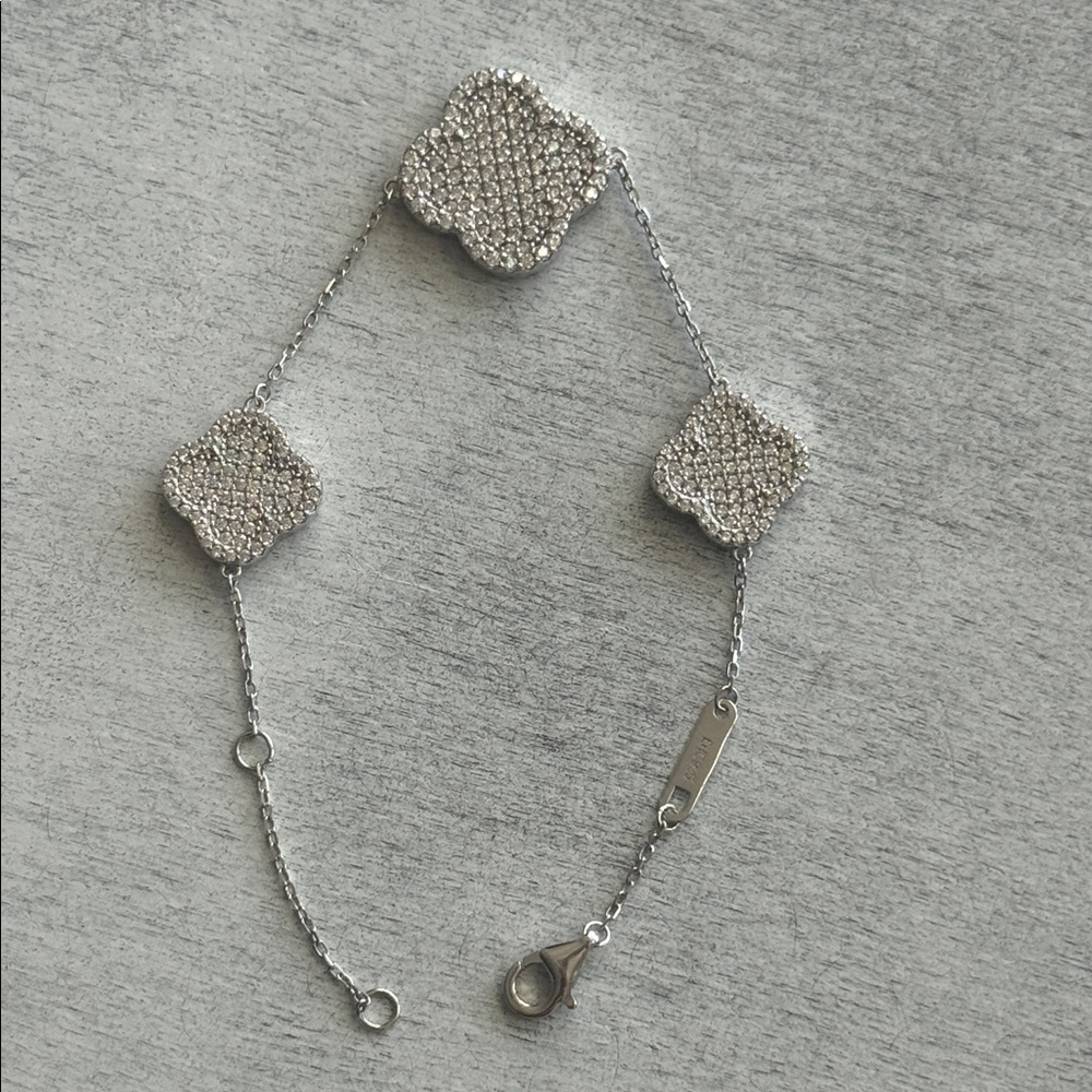Rachel Zoe 925 Sterling Silver Pave 3 Clover Sparkling Reversible Bracelet - Picture 12 of 12